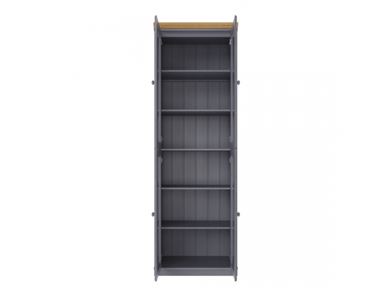 Estante Biblioteca 220 cm em Madeira Maciça com 4 Portas de Vidro com acabamento na cor cinza e cera | Coleção Biblioteca